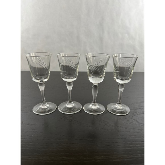 Unbranded Other - Vintage Etched Wheat Cordial Glasses Set of 4 Clear Stemmed Liqueur Aperitif 4oz